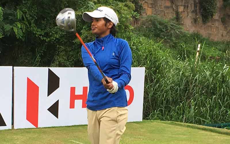 Sneha Singh teeing off on first tee