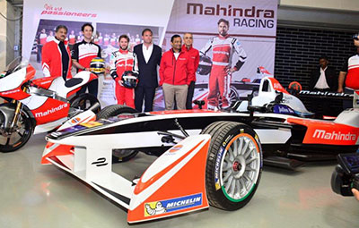 M2Electro Formula E electric racing car and new MGP30 racing motorcycle at the Buddh International Circuit
