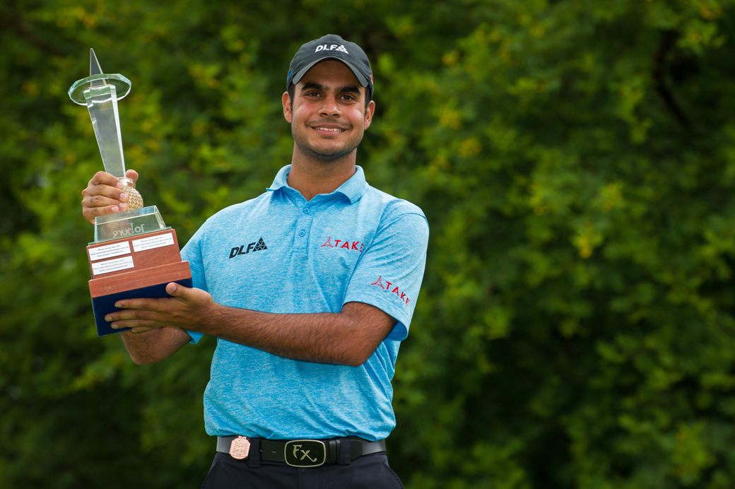India's Shubhankhar Sharma with the Joburg Open trophy
