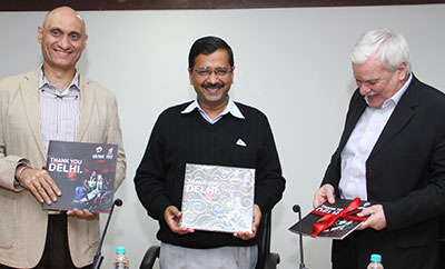 Arvind Kejriwal Delhi CM at the Unveling of the Charity Docket of the Airtel Delhi Half Marathon