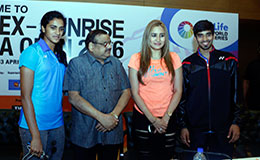 BAI President Dr Akhilesh Das Gupta with pv sindhu jwala and hs prannoy announced the 6th edition of Yonex Sunrise India Open 2016