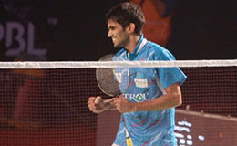 Bengaluru Top Guns captain Kidambi Srikanth exults after his remarkable win over Hyderabad Hunters Lee Chong Wei