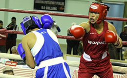 MC Mary Kom Indian boxer in action