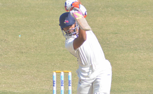 Aditya Tare of Mumbai in action on Day 3 of the 1st Semi final Ranji Trophy match between Mumbai and Tamil Nadu