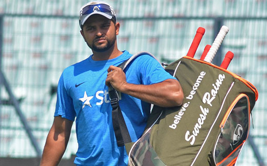 Indian cricketer Suresh Raina during a practice session at Eden Gardens
