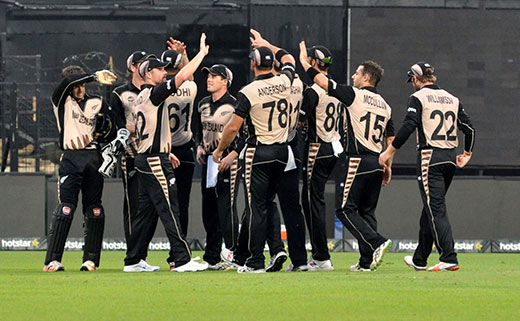 New Zealand players celebrate fall of a wicket during a WT20 match between Bangladesh and New Zealand