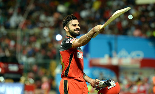 Virat Kohli of Royal Challengers Bangalore celebrates his century during an IPL match