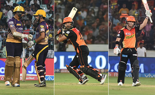 Gautam Gambhir Sunil Narine of Kolkata Knight Riders vs Yuvraj Warner of Sunrisers Hyderabad