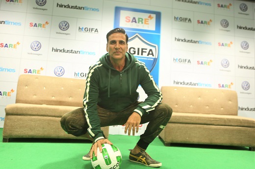 Akshay Kumar at the opening ceremony of Hindustan Times Great India Football Action at Thyagraj Stadium in New Delhi