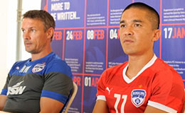 Bengaluru FC Head Coach Ashley Westwood and skipper Sunil Chhetri address the media at a press conference