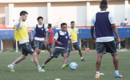 Bengaluru FC players in training at the Bangalore Football Stadium