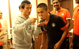 Bhaichung Bhutia and Sunil Chhetri at a party hosted Indian National Team