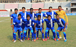 Indian U 23 Team pose prior to the kick off against Uzbekistan