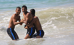 Indian Football Team- Narayan Das and Pronay Halder wont let go Arnab Mondal go without a swim