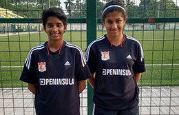 Pune FC Womens B team players Aishwarya Gadekar and Ella Dubey