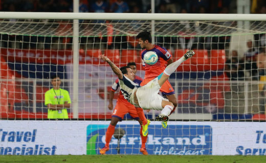 Rafael Coelho of FC Goa takes a shot at the goal