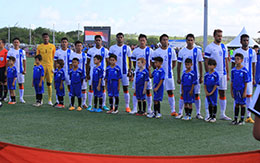 The Indian National Team sing the National Anthem in Guam