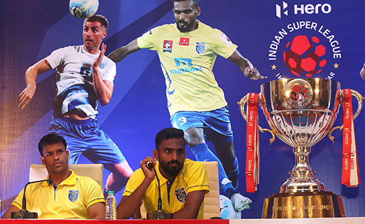 Kerala Blasters gaolkeeper Sandip Nandy and CK Vineeth at the Pre Match Press Conference at Kochi