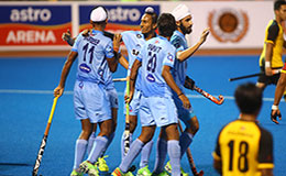 India Celebrating their goal against Malaysia in the 8th Junior Asia Cup 2015