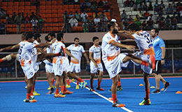 India hockey team at a practice session at Kalinga Stadium in Bhubaneswar 2