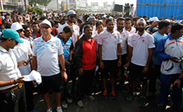 Indian Senior Mens Hockey Team participating in the Run for Justice at Raipur celebrating Constitution Day