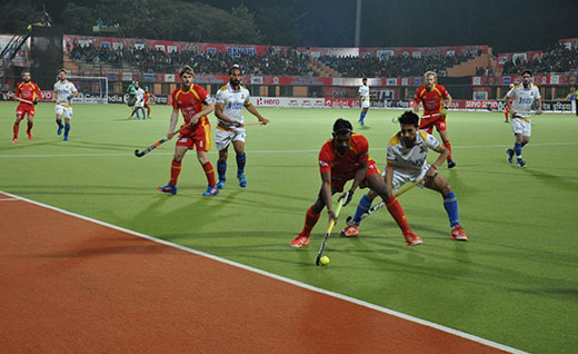 Players in action during Hockey India League HIL match between Ranchi Rays and Jaypee Punjab Warriors
