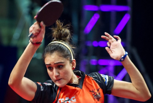 Manika Batra of Oilmax Stag Yoddhas in action during the Tie 3 match of the CEAT Ultimate Table Tennis League played between Oilmax Stag Yoddhas and DHFL Maharashtra United