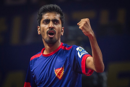 Sathiyan Gnanasekaran of Dabang Smashers TTC during the Tie 4 match