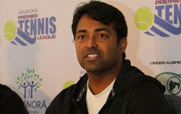 Leander Paes at the press conference of Premier Tennis League