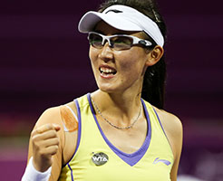 Saisai Zheng of China following her victory over Australian Open Champion Angelique Kerber at the WTA Qatar Total Open